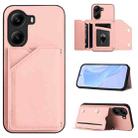 For Xiaomi Poco X7 Pro Skin Feel Four Card Slots Phone Case with Wrist Strap(Pink) - 1