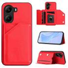 For Xiaomi Poco X7 Pro Skin Feel Four Card Slots Phone Case with Wrist Strap(Red) - 1
