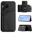 For Huawei Pura 70 Skin Feel Four Card Slots Phone Case with Wrist Strap(Black) - 1