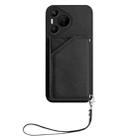 For Huawei Pura 70 Skin Feel Four Card Slots Phone Case with Wrist Strap(Black) - 2