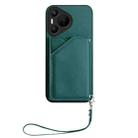 For Huawei Pura 70 Skin Feel Four Card Slots Phone Case with Wrist Strap(Green) - 2