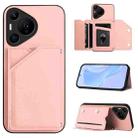 For Huawei Pura 70 Pro Skin Feel Four Card Slots Phone Case with Wrist Strap(Pink) - 1