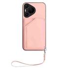 For Huawei Pura 70 Pro Skin Feel Four Card Slots Phone Case with Wrist Strap(Pink) - 2