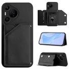 For Huawei Pura 70 Pro Skin Feel Four Card Slots Phone Case with Wrist Strap(Black) - 1