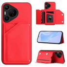 For Huawei Pura 70 Pro Skin Feel Four Card Slots Phone Case with Wrist Strap(Red) - 1