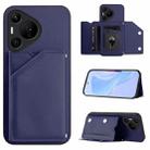 For Huawei Pura 70 Pro Skin Feel Four Card Slots Phone Case with Wrist Strap(Blue) - 1