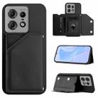 For Motorola Edge 50 Pro Skin Feel Four Card Slots Phone Case with Wrist Strap(Black) - 1