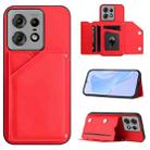 For Motorola Edge 50 Pro Skin Feel Four Card Slots Phone Case with Wrist Strap(Red) - 1