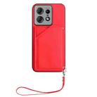 For Motorola Edge 50 Pro Skin Feel Four Card Slots Phone Case with Wrist Strap(Red) - 2