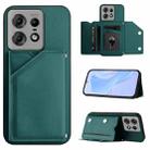 For Motorola Edge 50 Pro Skin Feel Four Card Slots Phone Case with Wrist Strap(Green) - 1