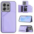 For Motorola Edge 50 Pro Skin Feel Four Card Slots Phone Case with Wrist Strap(Purple) - 1