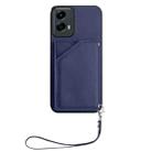 For Motorola Moto G 5G 2024 Skin Feel Four Card Slots Phone Case with Wrist Strap(Blue) - 2