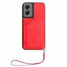 For Motorola Moto G Stylus 5G 2024 Skin Feel Four Card Slots Phone Case with Wrist Strap(Red) - 2