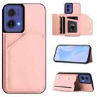 For Motorola S50 Neo Skin Feel Four Card Slots Phone Case with Wrist Strap(Pink) - 1