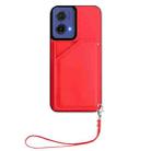 For Motorola S50 Neo Skin Feel Four Card Slots Phone Case with Wrist Strap(Red) - 2