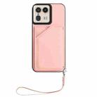 For Motorola Moto X50 Ultra Skin Feel Four Card Slots Phone Case with Wrist Strap(Pink) - 2