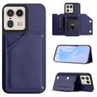 For Motorola Moto X50 Ultra Skin Feel Four Card Slots Phone Case with Wrist Strap(Blue) - 1