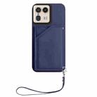 For Motorola Moto X50 Ultra Skin Feel Four Card Slots Phone Case with Wrist Strap(Blue) - 2