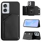 For Motorola Edge 50 Fusion Skin Feel Four Card Slots Phone Case with Wrist Strap(Black) - 1