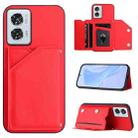 For Motorola Edge 50 Fusion Skin Feel Four Card Slots Phone Case with Wrist Strap(Red) - 1