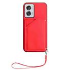 For Motorola Edge 50 Fusion Skin Feel Four Card Slots Phone Case with Wrist Strap(Red) - 2