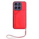 For Motorola Edge 60 Fusion / Edge 60 Skin Feel Four Card Slots Phone Case with Wrist Strap(Red) - 2