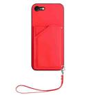 For iPhone 7 / 8 / SE 2020 2022 Skin Feel Four Card Slots Phone Case with Wrist Strap(Red) - 2