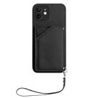 For iPhone 11 Skin Feel Four Card Slots Phone Case with Wrist Strap(Black) - 2