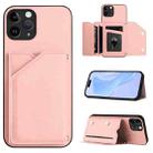 For iPhone 11 Pro Skin Feel Four Card Slots Phone Case with Wrist Strap(Pink) - 1