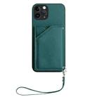 For iPhone 11 Pro Skin Feel Four Card Slots Phone Case with Wrist Strap(Green) - 2
