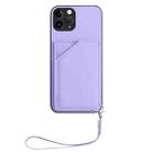 For iPhone 11 Pro Skin Feel Four Card Slots Phone Case with Wrist Strap(Purple) - 2
