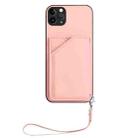 For iPhone 11 Pro Max Skin Feel Four Card Slots Phone Case with Wrist Strap(Pink) - 2