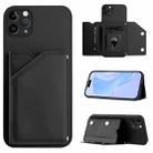 For iPhone 11 Pro Max Skin Feel Four Card Slots Phone Case with Wrist Strap(Black) - 1