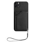 For iPhone 11 Pro Max Skin Feel Four Card Slots Phone Case with Wrist Strap(Black) - 2