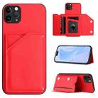 For iPhone 11 Pro Max Skin Feel Four Card Slots Phone Case with Wrist Strap(Red) - 1