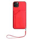 For iPhone 11 Pro Max Skin Feel Four Card Slots Phone Case with Wrist Strap(Red) - 2