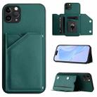 For iPhone 11 Pro Max Skin Feel Four Card Slots Phone Case with Wrist Strap(Green) - 1
