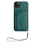 For iPhone 11 Pro Max Skin Feel Four Card Slots Phone Case with Wrist Strap(Green) - 2