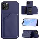 For iPhone 11 Pro Max Skin Feel Four Card Slots Phone Case with Wrist Strap(Blue) - 1