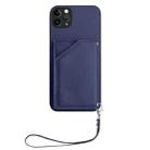 For iPhone 11 Pro Max Skin Feel Four Card Slots Phone Case with Wrist Strap(Blue) - 2