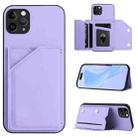 For iPhone 11 Pro Max Skin Feel Four Card Slots Phone Case with Wrist Strap(Purple) - 1