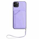 For iPhone 11 Pro Max Skin Feel Four Card Slots Phone Case with Wrist Strap(Purple) - 2