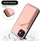 For iPhone 12 mini Skin Feel Four Card Slots Phone Case with Wrist Strap(Pink) - 3