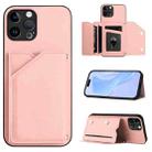 For iPhone 12 Pro Skin Feel Four Card Slots Phone Case with Wrist Strap(Pink) - 1