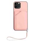 For iPhone 12 Pro Skin Feel Four Card Slots Phone Case with Wrist Strap(Pink) - 2