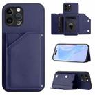 For iPhone 12 Pro Skin Feel Four Card Slots Phone Case with Wrist Strap(Blue) - 1