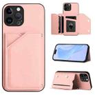 For iPhone 12 Pro Max Skin Feel Four Card Slots Phone Case with Wrist Strap(Pink) - 1