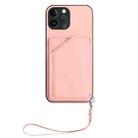 For iPhone 12 Pro Max Skin Feel Four Card Slots Phone Case with Wrist Strap(Pink) - 2