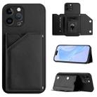 For iPhone 12 Pro Max Skin Feel Four Card Slots Phone Case with Wrist Strap(Black) - 1