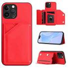 For iPhone 12 Pro Max Skin Feel Four Card Slots Phone Case with Wrist Strap(Red) - 1